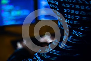 Hacker hacking computer password at night