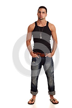 Man in BlackShirt and Jeans