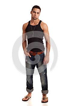 Man in BlackShirt and Jeans