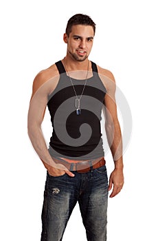 Man in BlackShirt and Jeans