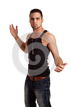 Man in BlackShirt and Jeans