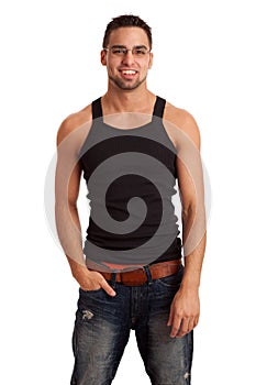 Man in BlackShirt and Jeans