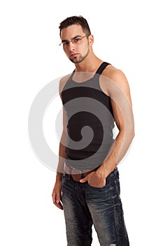 Man in BlackShirt and Jeans