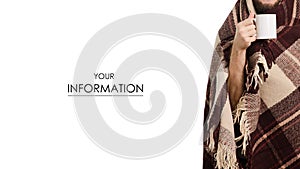 A man in a blanket is sick in hand cup tea pattern