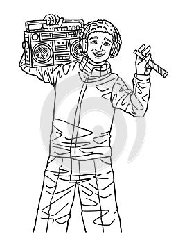 Man Blaring Radio Isolated Adults Coloring Page