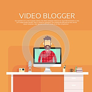 Man Blogger Video Computer Blogging Concept