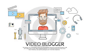 Man Blogger Video Computer Blogging Concept