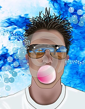 man blowing a Bubble