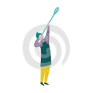 Man Blowing Glass, Male Glassblower or Glassworker Character, Hobby or Profession Vector Illustration