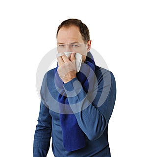 Man blowing his nose