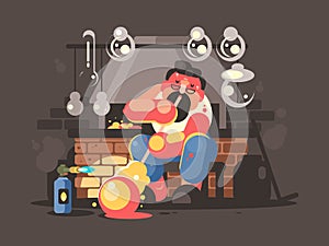 Man blowing hot glass