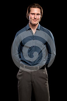 Man in Blue Shirt and Grey Slacks photo