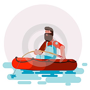 Man in boat caching a fish