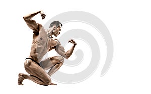 Man - bodybuilder pose on white background