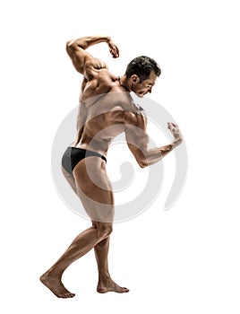 Man - bodybuilder pose on white background