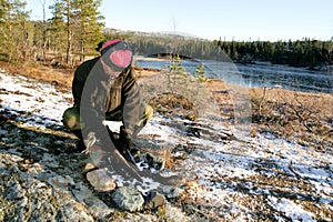 Man with bonfire