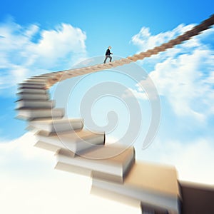 Man on books stair