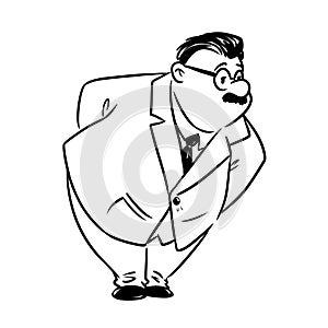 Man boss looks closely cartoon illustration