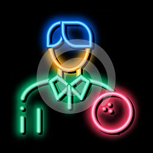 Man Bowling Gamer neon glow icon illustration