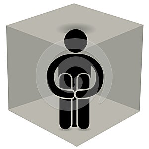 Man in a box. claustrophobia. Fear of closed spaces. Vector illustration, isolated on white background. Locked in small place. Log