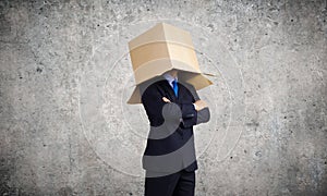 Man with box on head