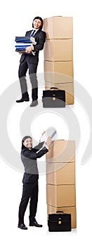 Man with boxes full of work