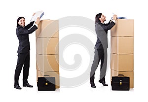 Man with boxes full of work