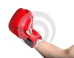 Man in boxing glove on white background