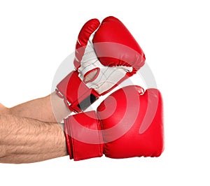 Man in boxing gloves on white background