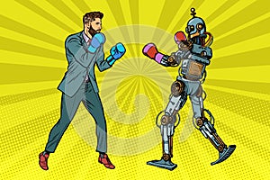 Man Boxing with a robot