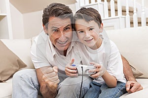 Man Boy Father Son Playing Computer Video Console Game