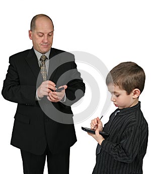 Man and Boy Using PDA