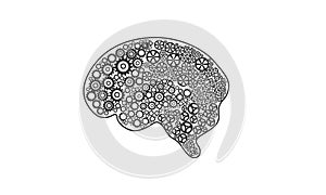 Man brain Made of Wheels Geer. illustration on White background
