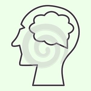 Man brain thin line icon. Human head thinking a new idea outline style pictogram on white background. Science and health