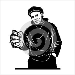 Man with brass knuckles. Gangster - Ghetto Warriors. Vector illustration isolated on white