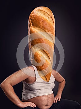 Man with a bread instead of the head