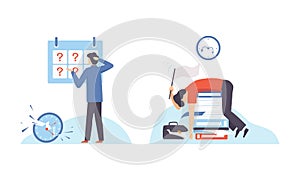 Man with Breaking Clock Dial Failing Handling Deadline and Timeline Vector Set