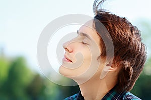 Man breathing fresh air