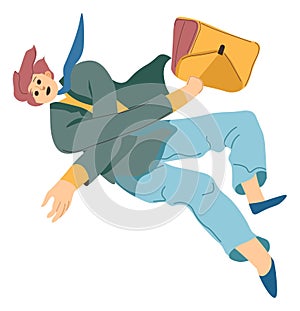 Man with briefcase falling down by accident vector