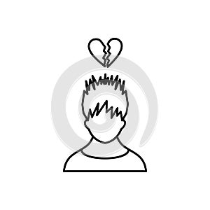 Man with broken heart over head icon