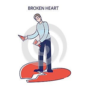 Man with broken heart. Sad male after break up of love relationship or divorce depressed