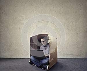 Man browsing in a box