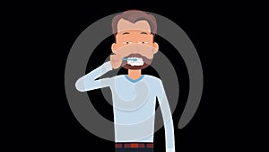 A man brushes his teeth. Animation of brushing teeth  alpha channel enabled.