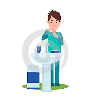 Man Brushing Teeth Poster Vector Illustration