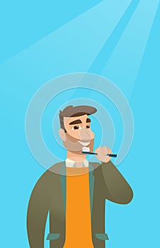 Man brushing teeth vector illustration.