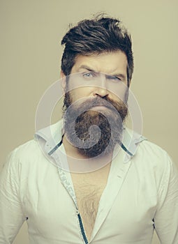 Man brutal bearded hipster close up. How to grow great beard. Ways optimize your facial hair. Beard grooming has never