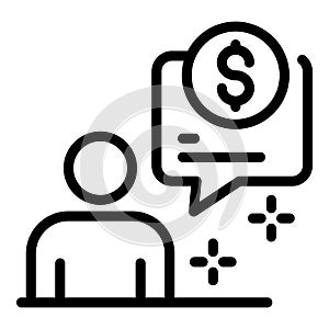 Man, bubble and coin icon, outline style