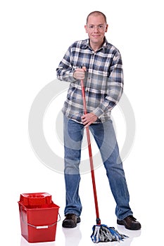 Man with bucket and mop