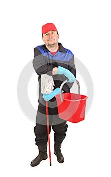 Man with bucket and mop.