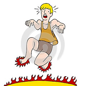 Man Burning Feet on Hot Surface